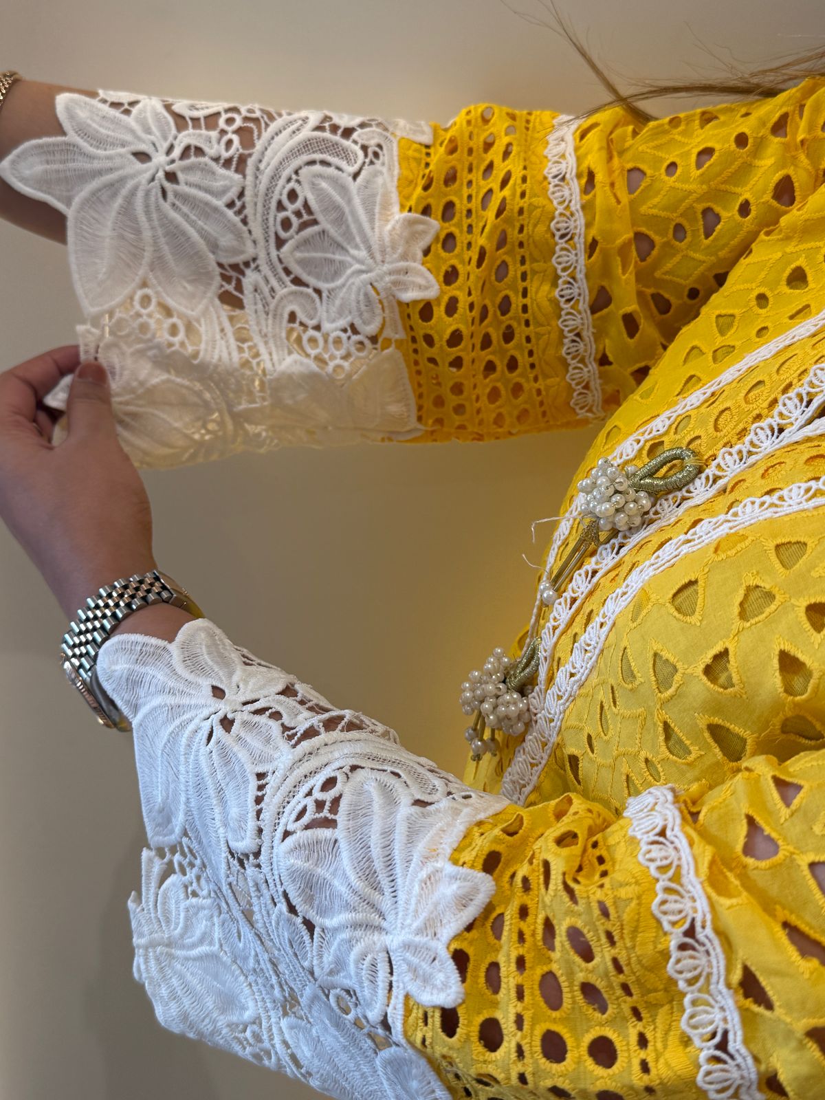 Schiffli Cotton Suit Set (Yellow)